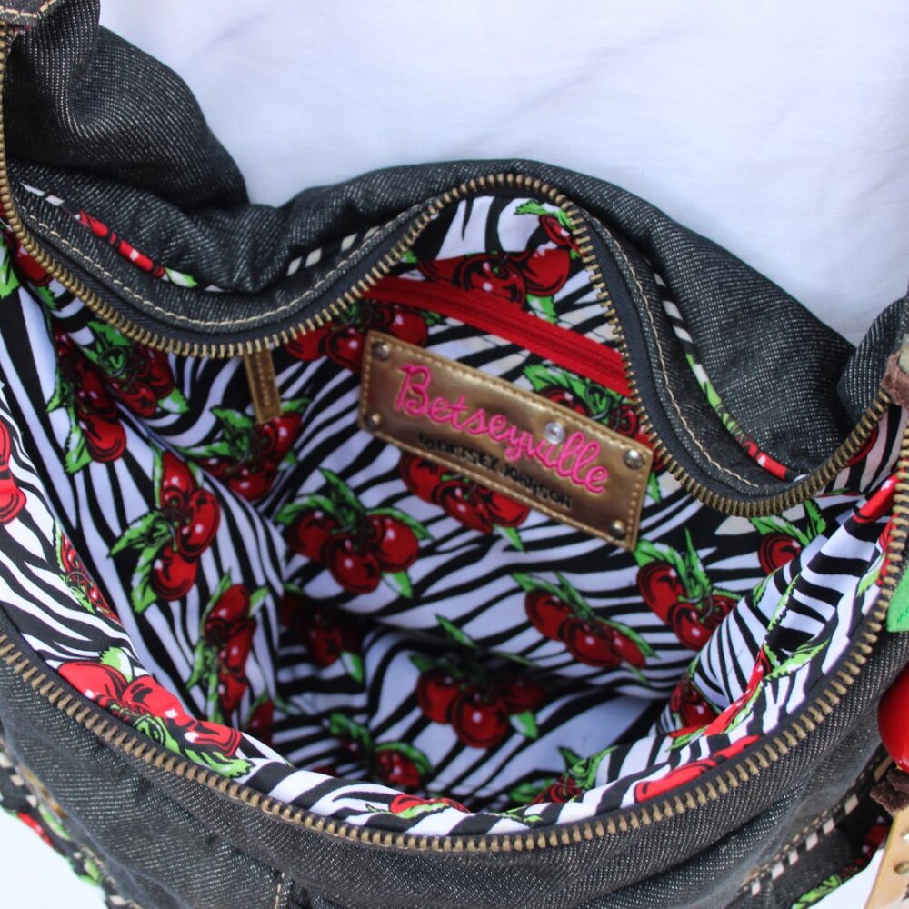 Betseyville by Betsey Johnson Denim Hobo Shoulder Bag with Cherry Charm Y2K - Picture 2 of 6